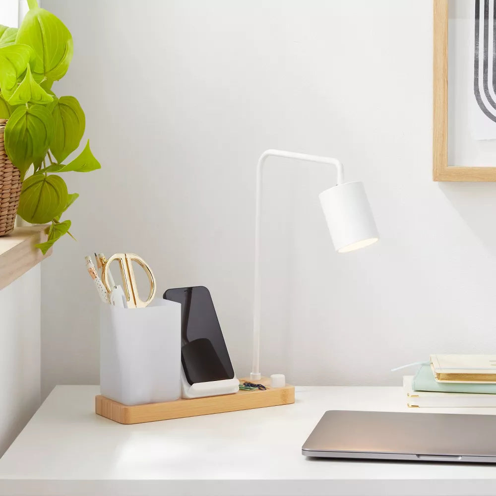 Desk Lamp with Wireless Charging & Storage
