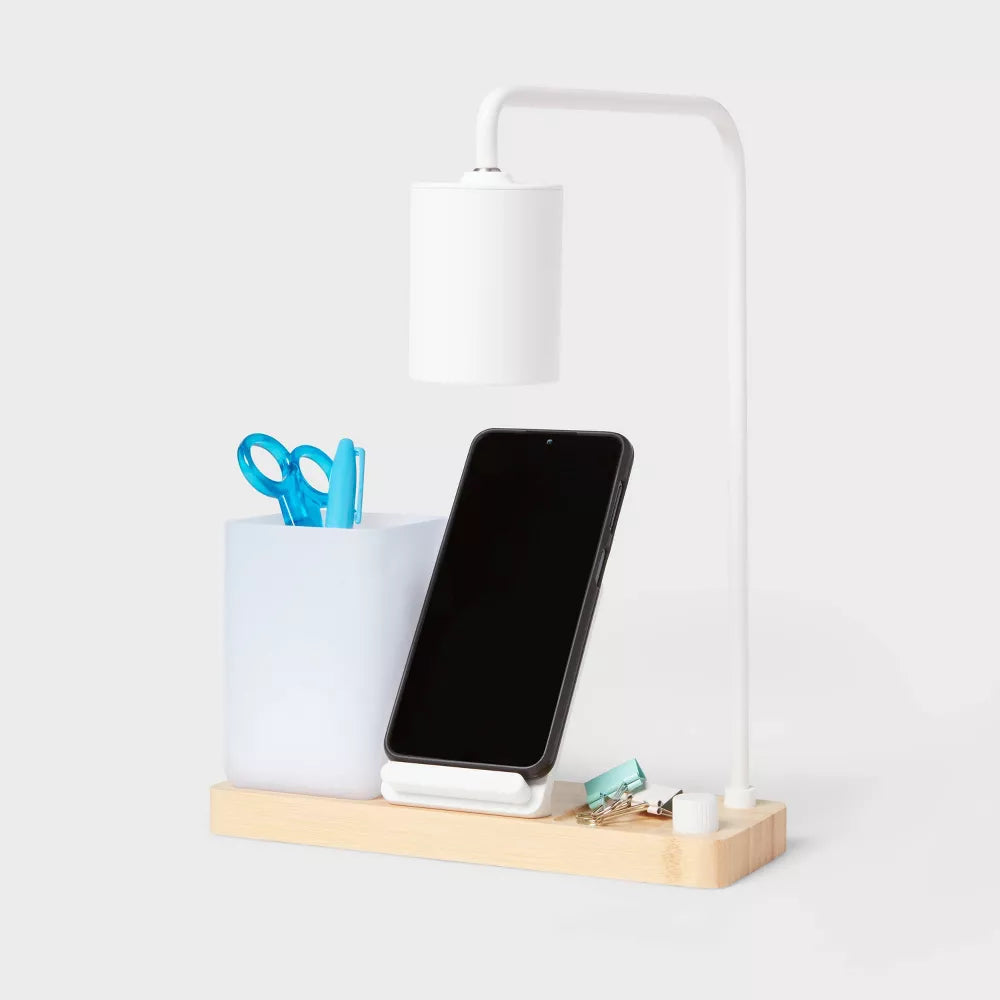 Desk Lamp with Wireless Charging & Storage
